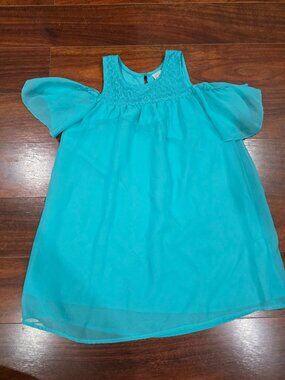 Wonder Nation cold shoulder Summer teal short sleeve top